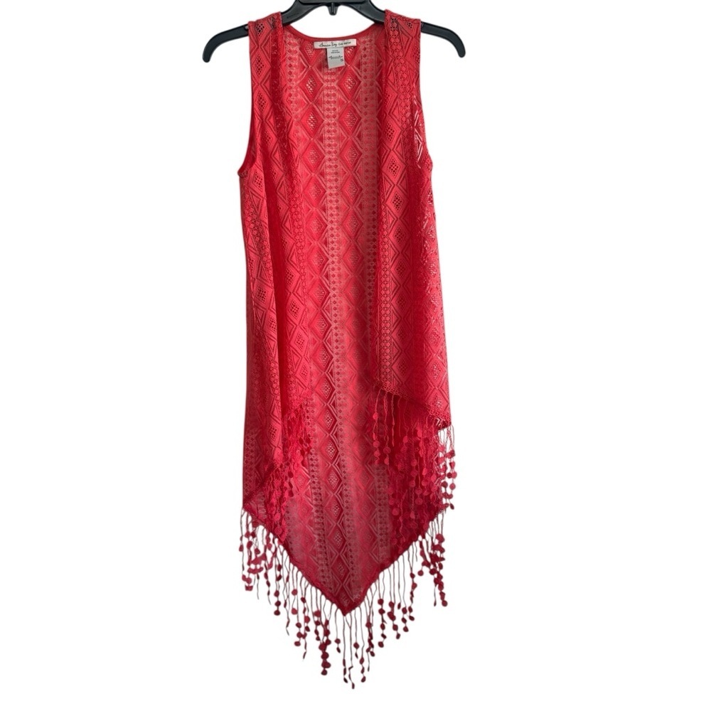 American Rag Coral Lace Crochet Fringe Boho Festival Vest Sleeveless Cardigan S